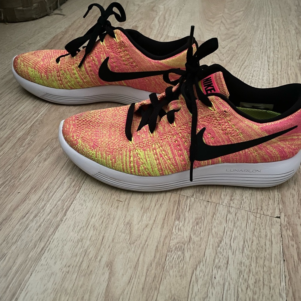 Nike Women’s Flyknit Lunarlon Running Shoes - Pink and Yellow - Picture 1 of 6